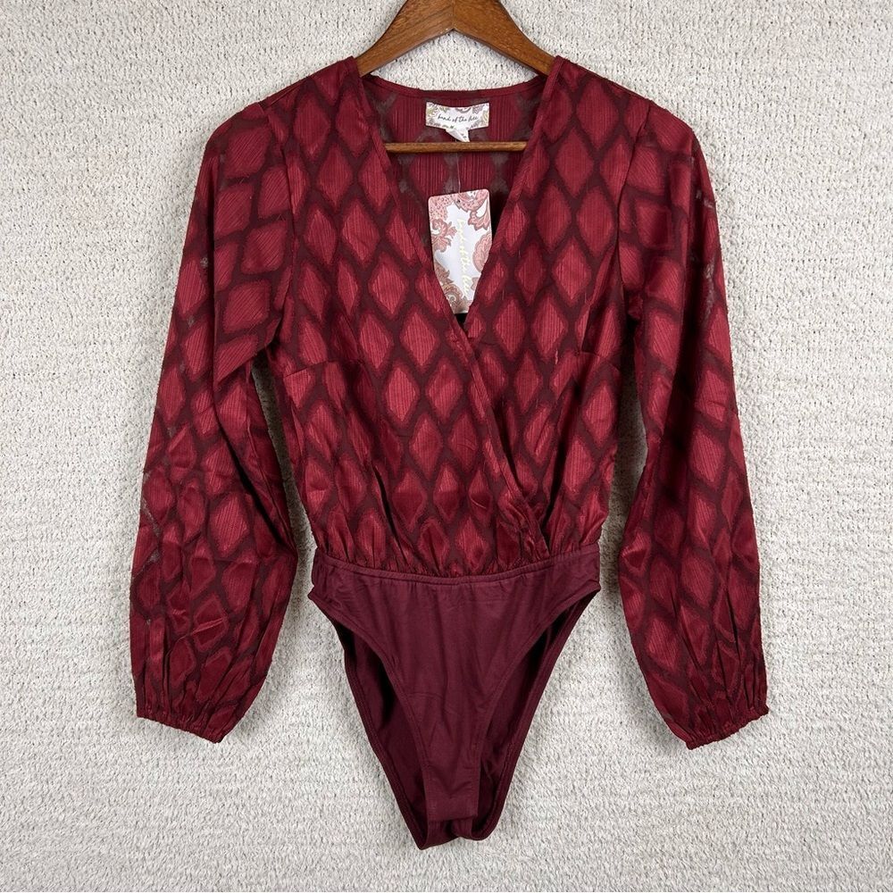 Band Of The Free‎ Bodysuit Womens XS Merlot Agatha Merlot Surplice Bodysuit - Picture 2 of 12